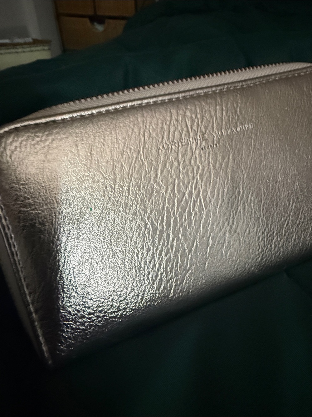 Adrienne Vittadini Metallic Silver Leather Zip Wallet